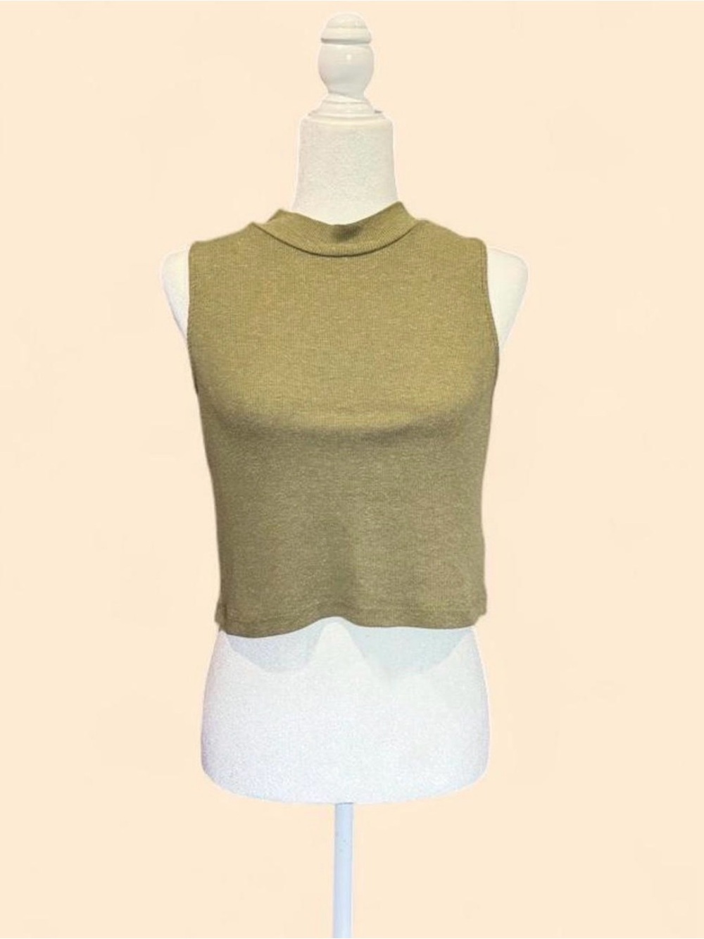 Sleeveless Olive Ribbed Mock Neck Crop Top - Women Base Layer